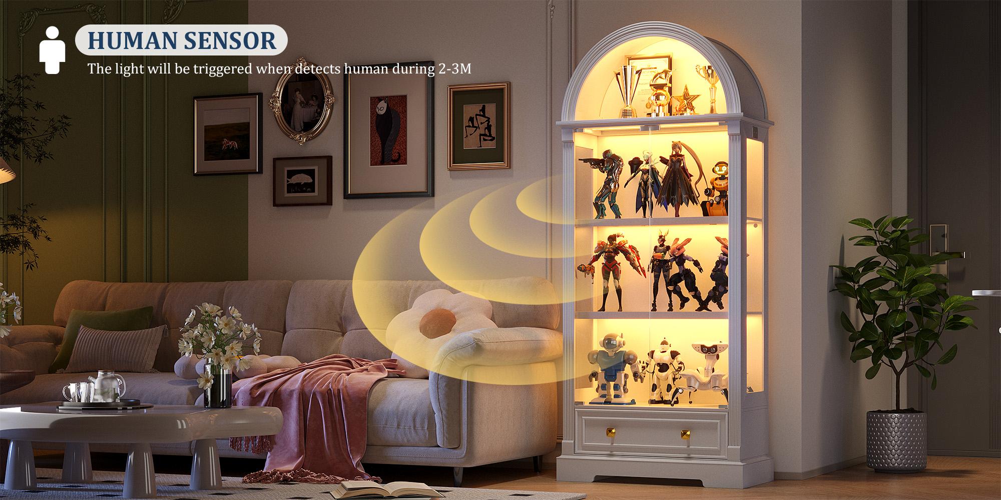 MIU Farmhouse Display Cabinet with Doors,Drawer & Adjustable Shelves, 71” Tall Bookshelf Modern China Storage Kitchen Pantry for Living Room,Office