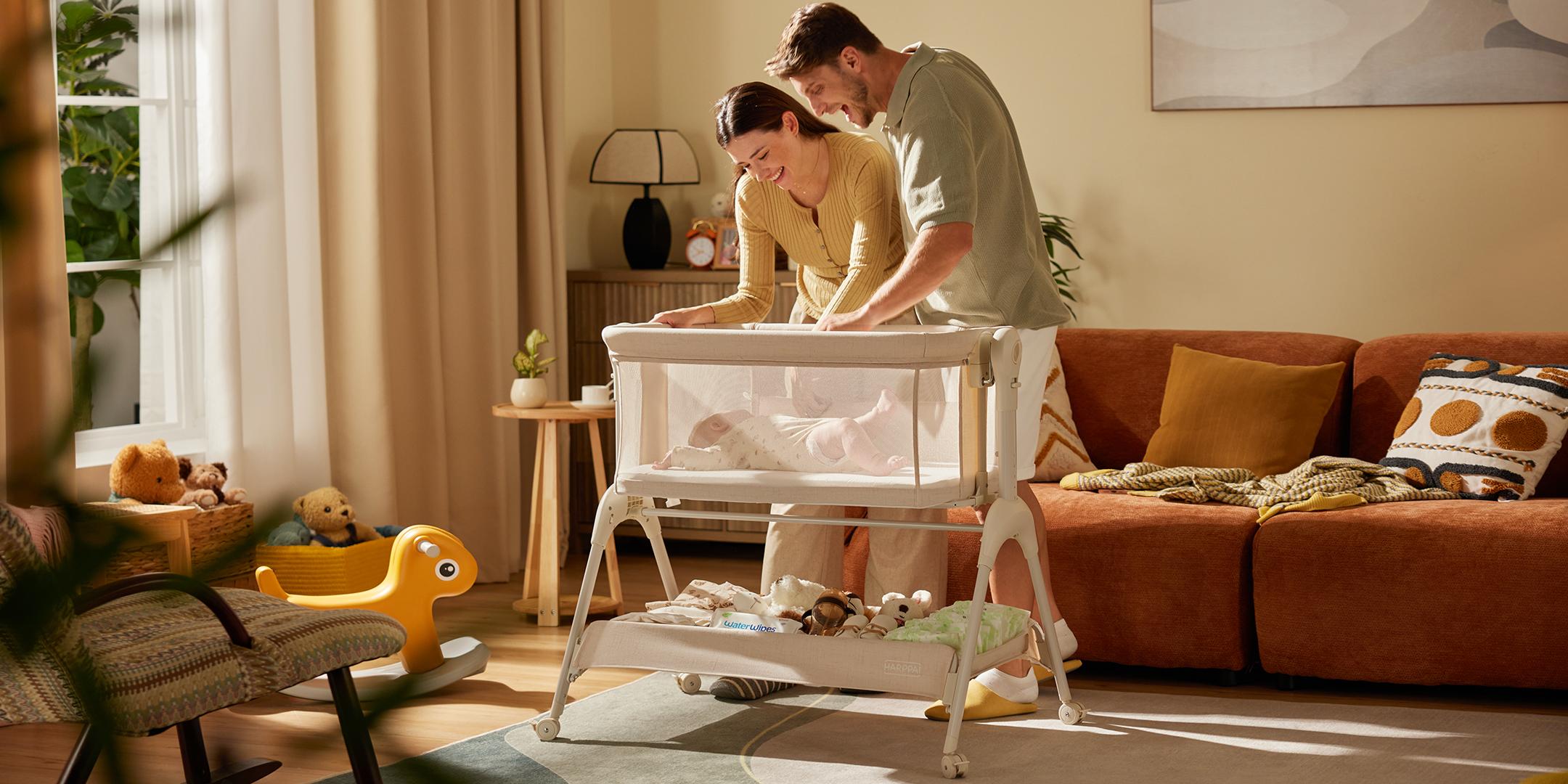 HARPPA Baby Bassinet 3-in-1 Rocking Cuddly Sway & Bedside storage Sleeper with Mattress Cover No Sheet for Cozy Nights Unisex Design Portable Sleeping Cot toddler bed