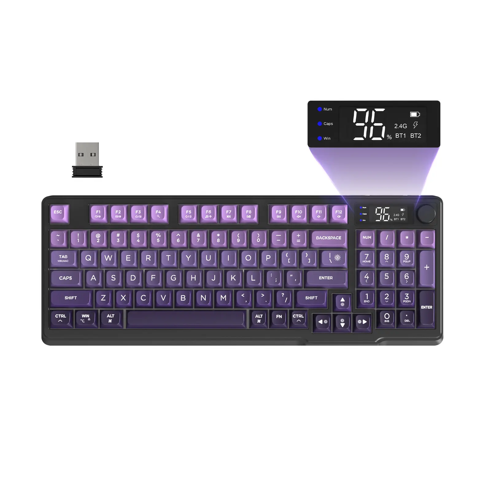 MAMBASNAKE×ZIYOU LANG M96 Wireless Gaming Keyboard, Creamy Membrane with Rainbow Backlight, Media Knob, LCD Screen, Dual Bluetooth-2.4Ghz Mode, Ball Shape PBT Keycaps, 94-Key ANSI Layout for Win Mac PC Gamers, Gamer Stuff, Keyboards for Gaming, Creamy Key