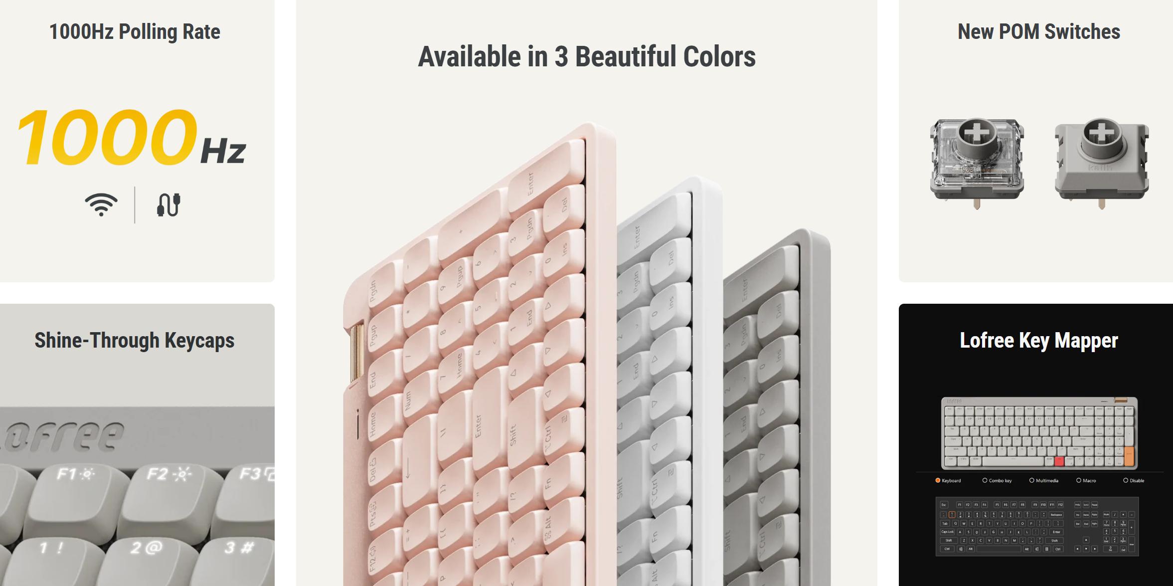 Lofree Flow Lite 100 Keys Low Profile Mechanical Keyboard Rechargeable Wireless Keyboard with 2.4G Receiver, Bluetooth and Wired Connection Specter Switches