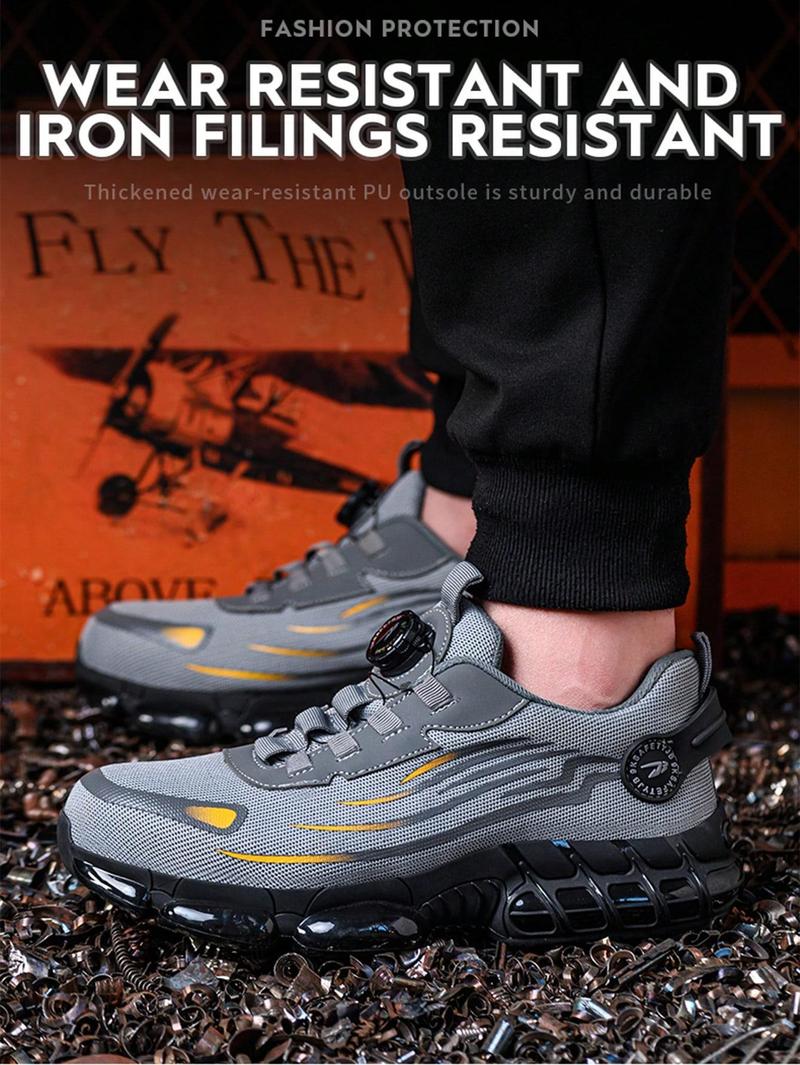 Men's Breathable Mesh Work Sneakers Durable Anti-Slip Safety Shoes with Steel Toe Protection Comfort Fit for All Seasons Casual Striped Design Elastic Closure Non-Slip EVA Sole Outdoorfun Fathersdaygift non slip work shoes steel toe shoes - Worker