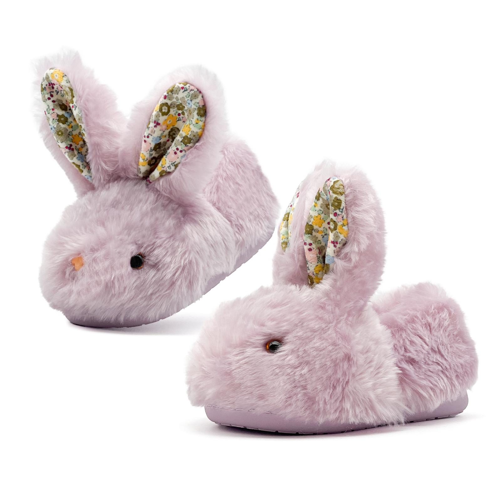 Lumubby Toddler Bunny Slippers for Girls and Boys Soft Plush Non-Slip Warm Winter Indoor Shoes with 3D Eyes and Ears Adorable Design