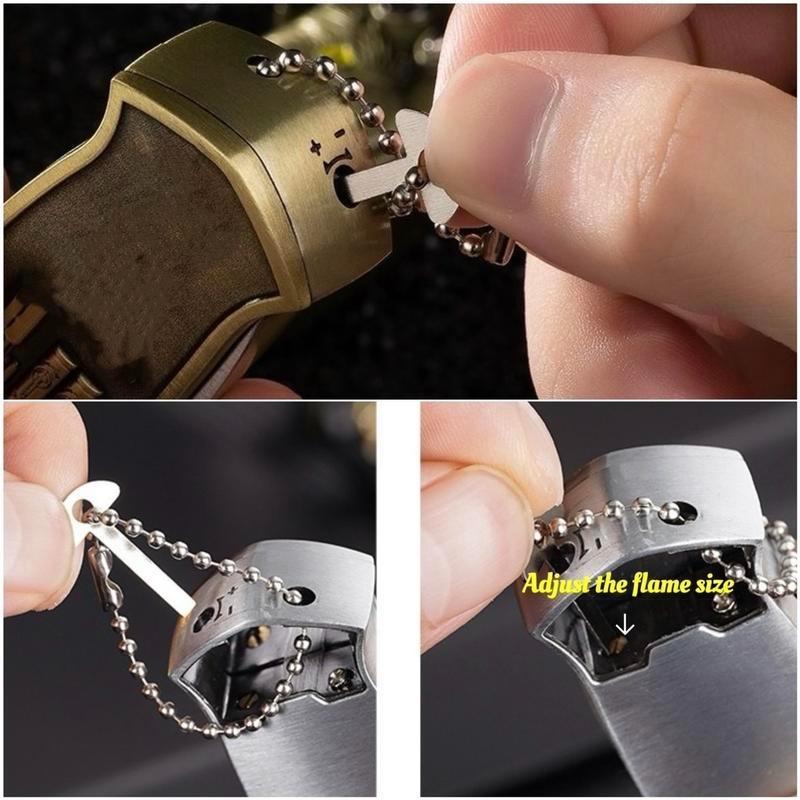 (Without Butane Gas)Keychain Burning hub lighter adjustable flame Automatic Three-Way Metal Cigarette Case mechanical Foldable Lighter for Adults