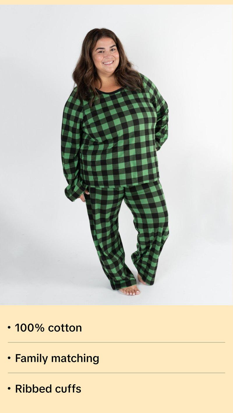Women's Black & Green Plaid Cotton Pajamas