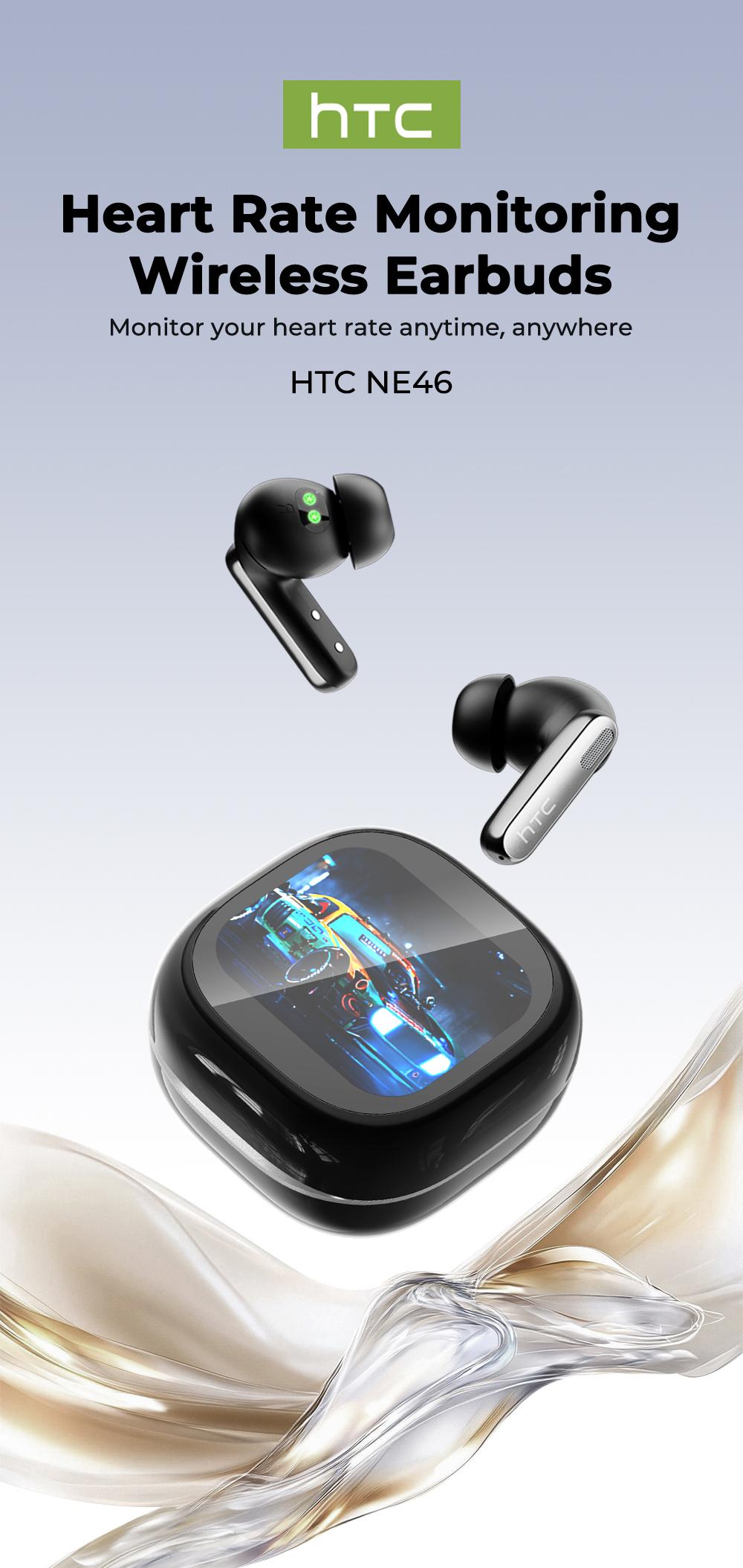 HTC Earbuds Wireless Earbuds, Bluetooth 6.0 Earphones, Heart Rate Monitoring Earbuds, Sports Headphones With Microphones, LED Display High Fidelity, Suitable for Office, Sports, Study and Audio Calls, Active Noise Cancellation