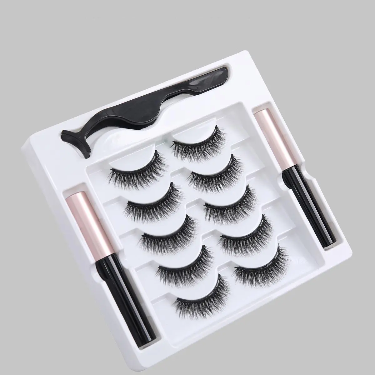 Magnetic Eyeliner & Eyelashes with Tweezer Applicator, 5 Pairs Reusable No Glue Needed Magnetic Eyelashes with Eyeliner Pen, Eye Makeup Product for Women, Cosmetic, Eyes Set, Makeup Set Kit, Eye Definition Kit