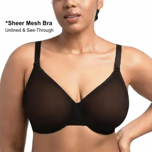 HSIA Enchante Unlined Plus Size Smooth No Lace & Lace Semi Sheer Mesh Underwire Full Coverage Minimizer Bra with Convertible Straps & Smoothing U-Back Invisible Look for Curvy Women SpringStatements