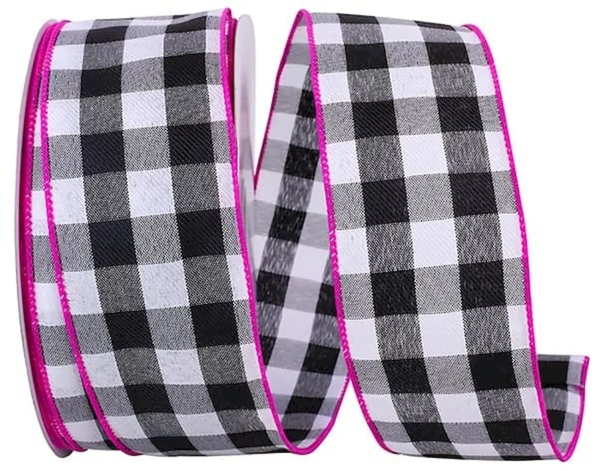Mr. MJs Trading AI-RI40476 Fuchsia Trim with Black & White Checks Wired Ribbon