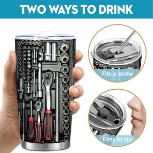 Tool Print 20oz Tumbler - For Mechanics & DIY Lovers | 2-Way Drinking