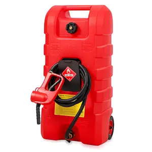 15 Gallon Gas Can, Fuel Tank Container with LE Fluid Transfer Manual Siphon Pump & 10FT Hose, Portable Diesel Gas Storage Caddy with Wheels for Car, ATV, Weeder, Boat, etc