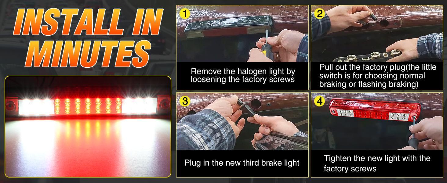 Nilight Third Brake Light Tail High Mount 3rd Stop Cargo Reverse Lights Red Lens Compatible with Chevy GMC C/K Series 1500 2500 3500 1988-2000 Chevrolet Blazer 1992 1993 Chevy Silverado 1994-1998