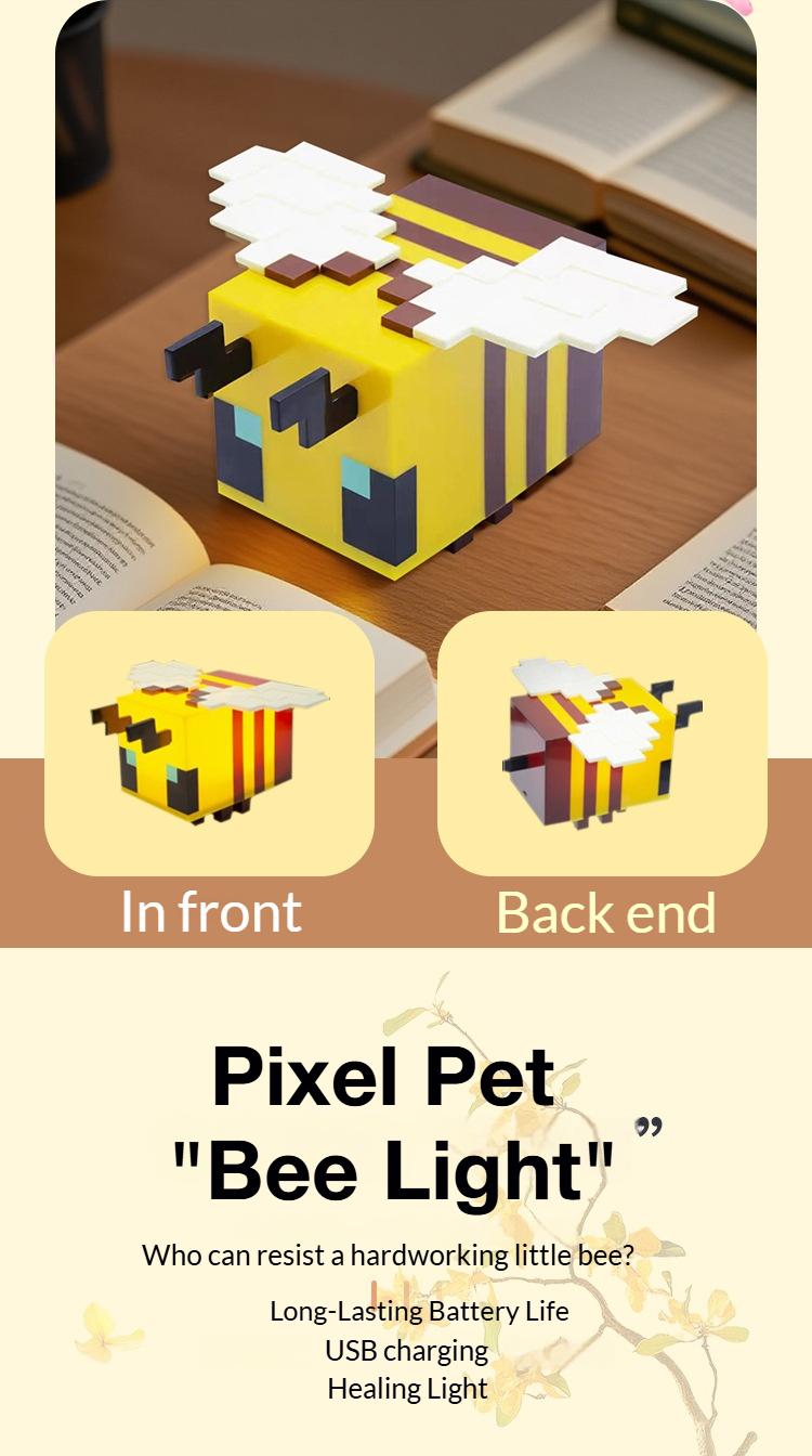 Bee Design Night Light USB Rechargeable Creative Blocks Decorative Light Novelty for Home Bedroom Gaming Room Gift for Boys Girls Unique Bee Design Nightlight