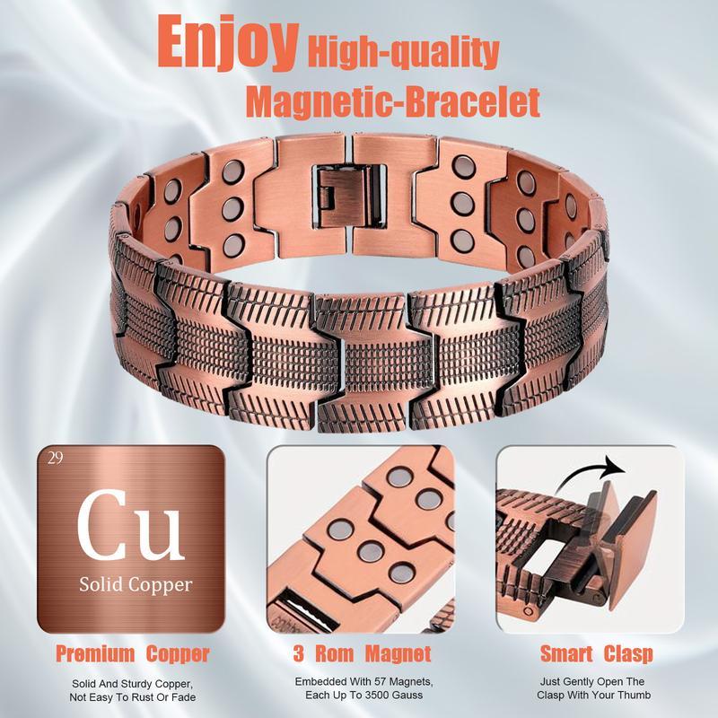 Men’s Magnetic Therapy Bracelet – 99.9% Pure Copper, 3500 Gauss Magnets, Adjustable with Tool, Hypoallergenic. Stylish Wellness Gift for Him.
