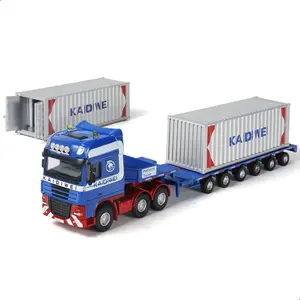 1/50 Scale Heavy Extendable Flatbed Trailer Truck Die-Cast Model – 14.57 Inch Alloy Metal Semi Truck with Telescoping Flatbed, Collectible Heavy Transport Vehicle Gift for Adults and Kids