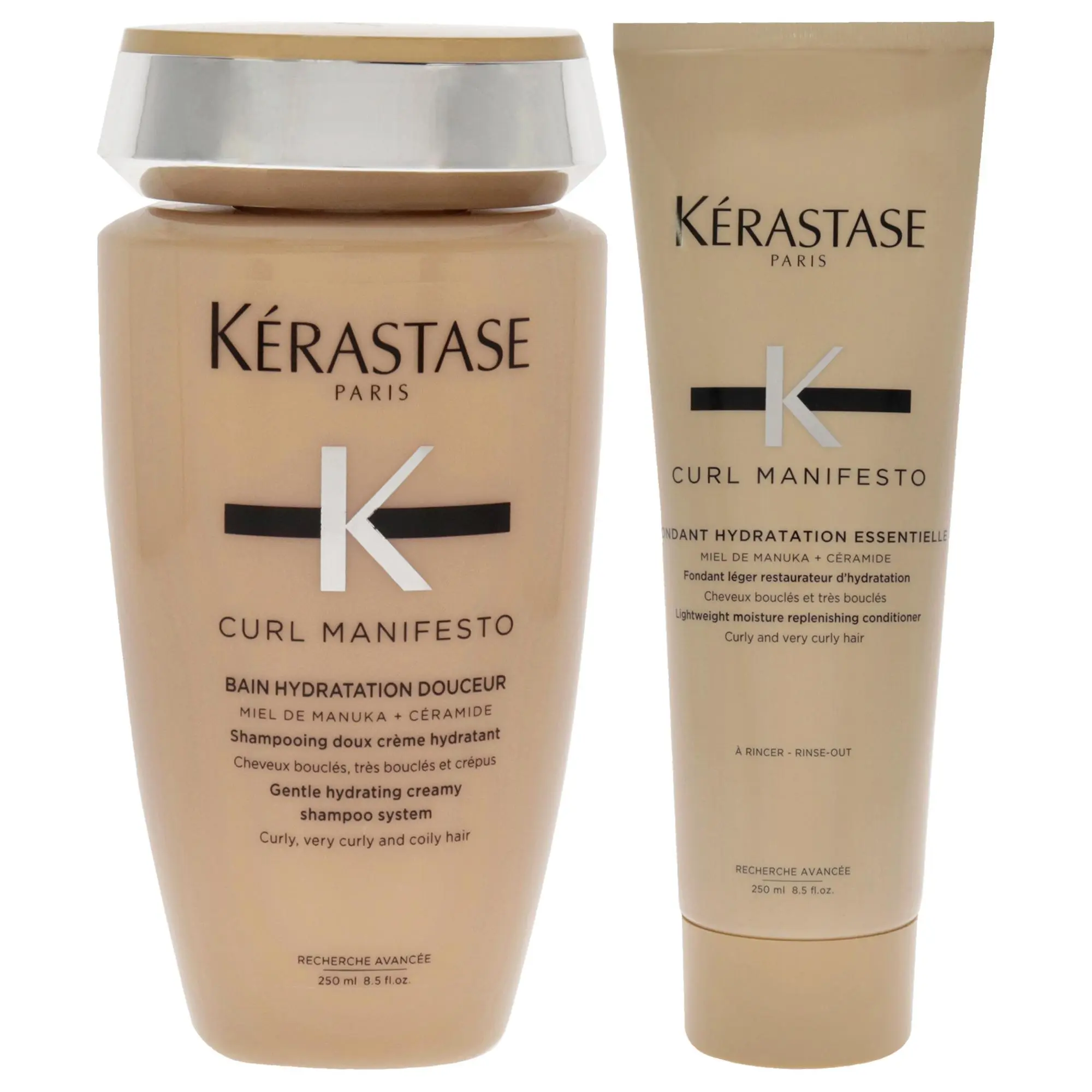 Unisex Kerastase Curl Manifesto Haircare Kit - 2-Pc Set with 8.5oz Gentle Hydrating Shampoo, 8.5oz Lightweight Conditioner for Curly Hair, Moisturizer, Cleanser