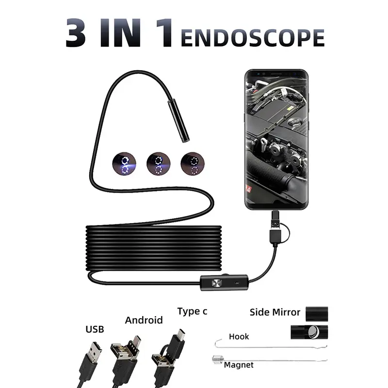 Industrial Endoscope Camera - 2M/5M IP67 Waterproof Borescope with 6 Adjustable LEDs, USB Automotive Inspection Diagnostic Tool for Android/PC Car Checks