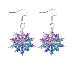Snowflake Crystal Acrylic Earrings, Icy Winter Festival Atmosphere Earrings, Colorful Snowflake Dangle Earrings for Women, Unique Winter Holiday Jewelry Gift