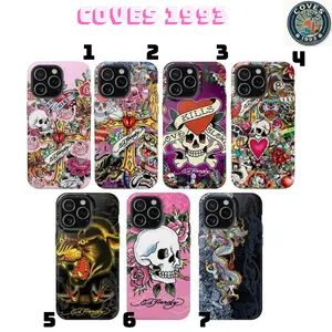 [Free Gift 5pc Sticker] Pink Ed Hardy Skull Leopard Tattoo Phone Case Aesthetic Y2k Trendy Tiger Collage Cover for iPhone 17 16 15 14 13 12 11 Pro Max Plus Dual Layer Protective Case