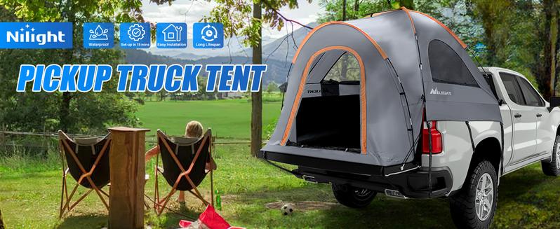 Nilight Truck Bed Tent 5.2-5.8 FT Pickup Tents with Rainfly Waterproof PU2000mm Double Layer Tent for Truck 2-Person Portable Full Size Short Tailgate Bed Tent for Camping Outdoor Travel, Orange Grey drone 600