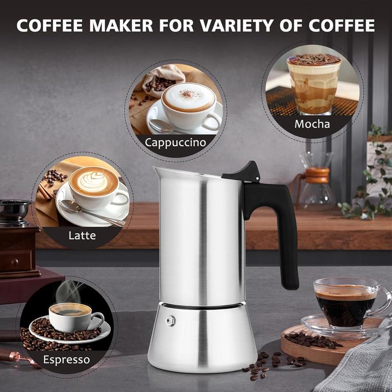 Espresso Maker Stainless Steel Moka Pot, 6 cup Espresso Coffee Pots 300ml/10oz(Espresso Cup=50ml/1.7oz), Italian Coffee Maker for Induction Cookers Hobs, Cafe Maker for Camping Home