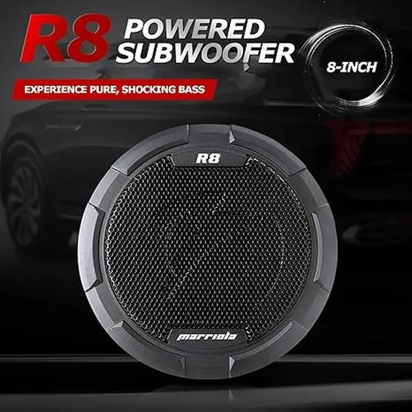 Marriola R8 600W Peak Slim Under Seat Powered Car SubwooferEfficient Heat Dissipation and Slim Profile
