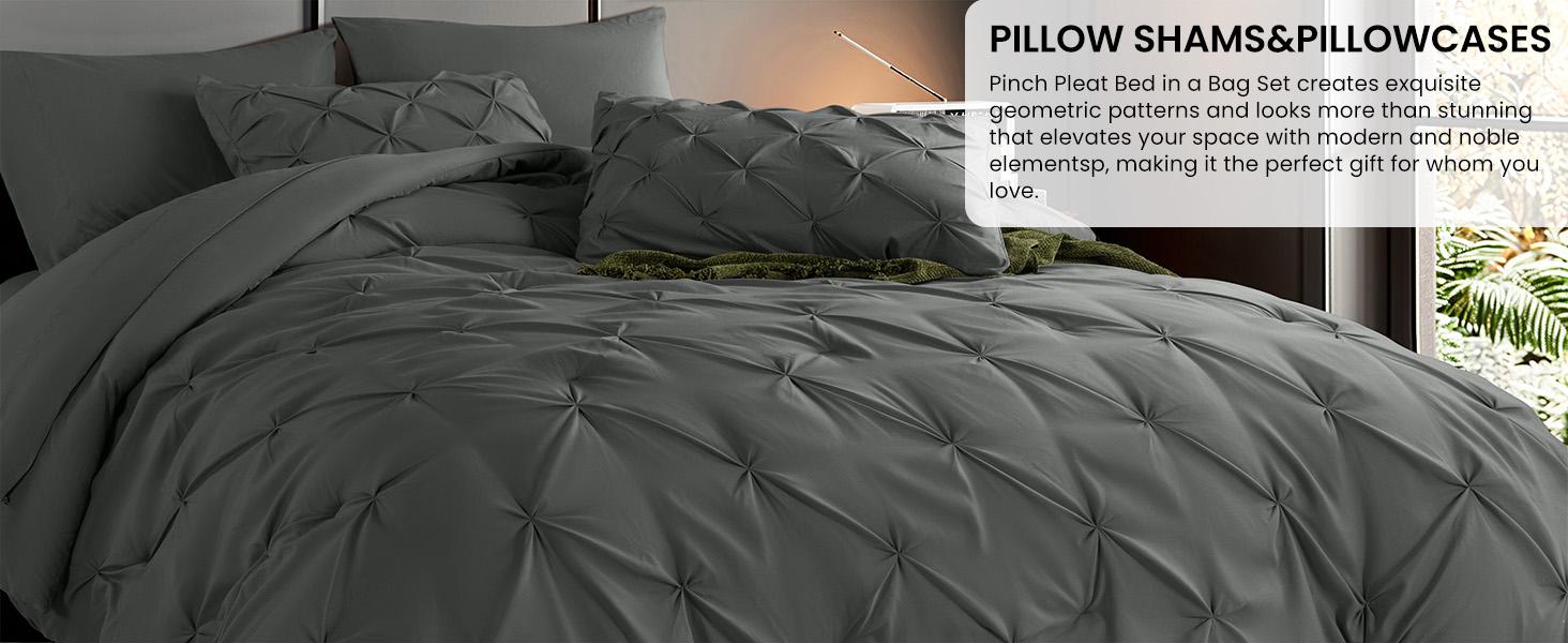 Shilucheng 7PCS Luxury Microfiber Bedding Set Ultra Soft All Season Breathable Duvet Set Cloud Like Hotel Quality Bedroom Bedding Set with Elegant Geometric Pintuck Design Multi Color Machine Washable Soft Bedding Set