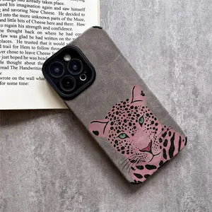 Vintage pink leopard textured Pattern Phone Case TPU & Leather Skin Friendly Velvet Touch for Apple iPhone 17 16 15 14 13 12 11 Pro Max Plus X XS Max