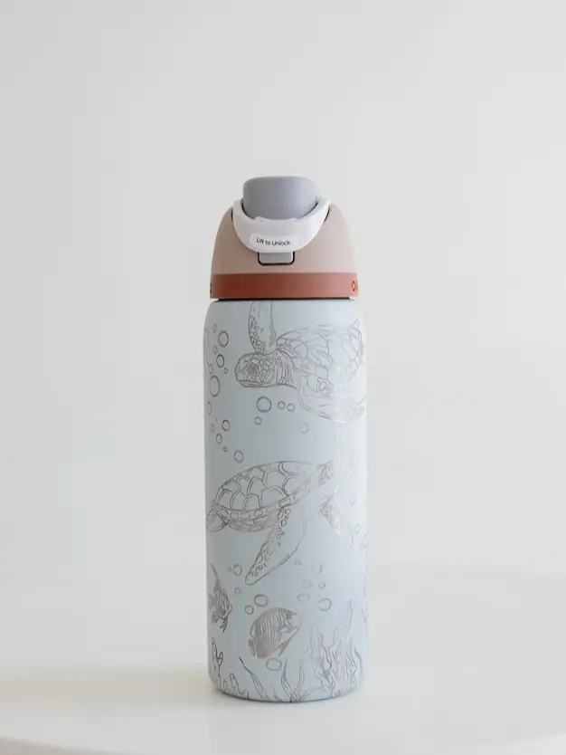 Owala Sea Engraved Stainless Steel Insulated Water Bottle, Ocean Life Laser Engraved Tumbler, Double Wall Vacuum Travel Mug, Leakproof Reusable Drink Bottle, Personalized Gift