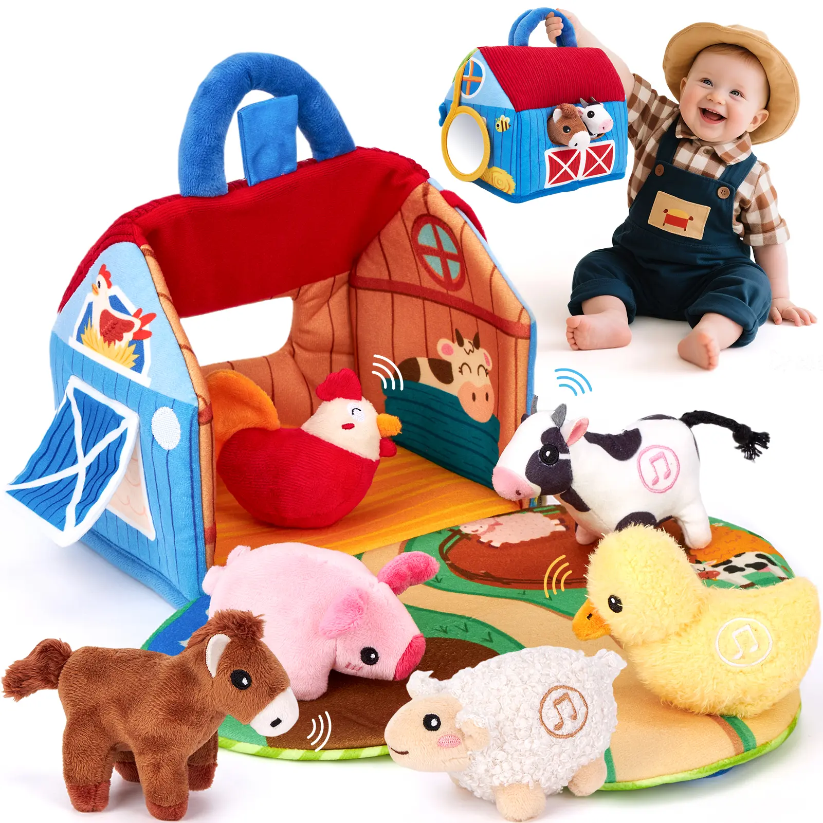 hahaland Surprise Barn Playset with Stuffed Farm Animals & Real Sounds /Jungle Plush Animal Set with Sounds & Words- Kids Toys, Toddler Sensory Products, Montessori Educational Language Toy for 6-Month-Old, 1-Year-Old, Baby Shower Gift,back to school