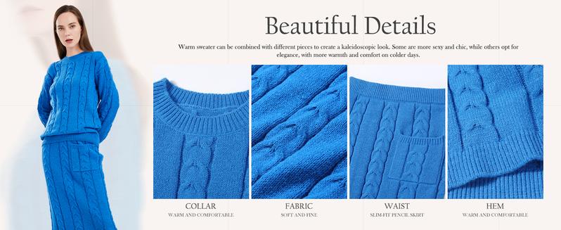 Chouyatou Women's Winter Chunky Cable Knit Long Skirt 2 Piece Outfit Sweater Sets