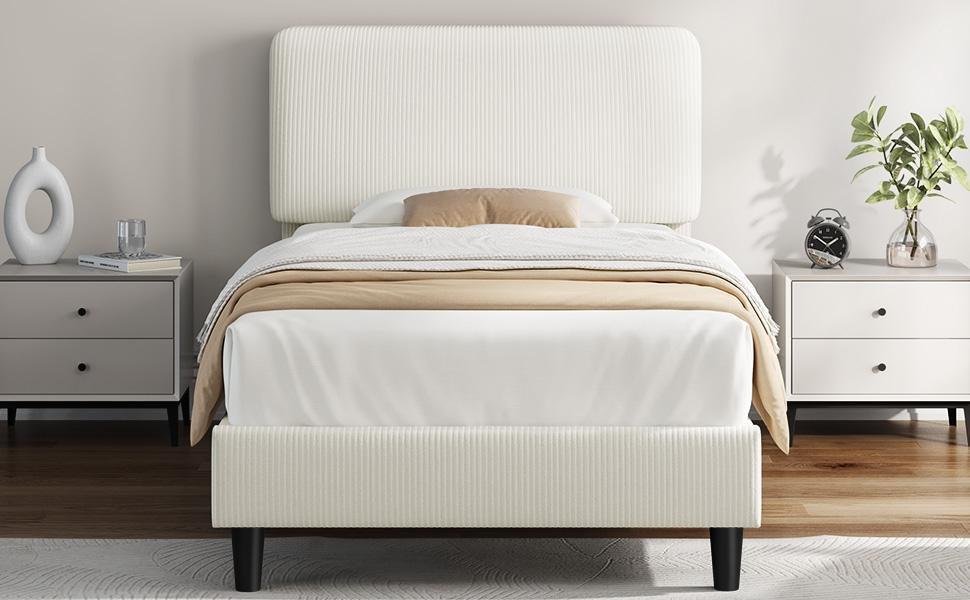 Yaheetech Bed Frames with Adjustable Headboard, Chenille Fabric Upholstered Headboard/Platform Bed, No Box Spring Needed/Wood Slats Support/Easy Assembly