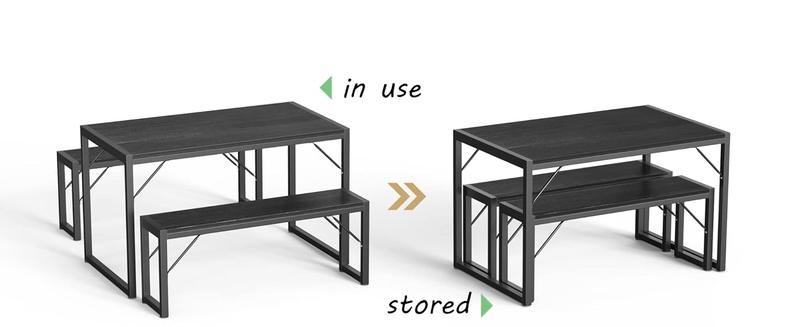 GIZOON  Dining Table Set for 2/4/6 with 2/4 Benches Space-Saving Kitchen Table Metal Frame MDF Board Modern Design for Kitchen Dining Room Apartment Furniture