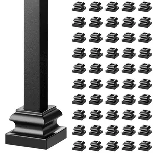 VEVOR Aluminum Alloy Baluster Shoes Stair Flat Shoe with Screw Holes for 1/2 Inch Square Scroll Basket Twist Knuckle Staircase Balusters Metal Spindle Railing,  Satin Black (50 Pcs)