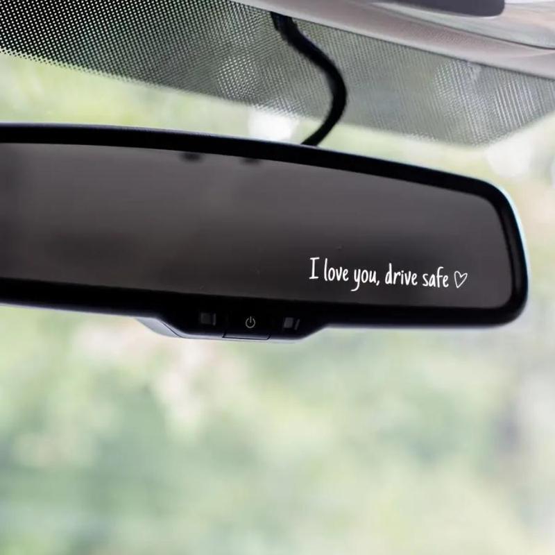 2pcs (black+white) I Love You Drive Safe Car Mirror Sticker, Car Rearview Mirror Decorative Sticker, Vinyl Decal, Car Accessories for Girls Women