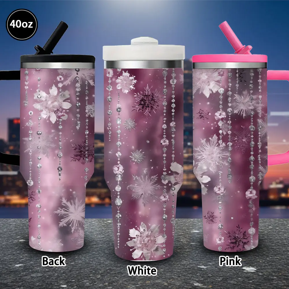 1pc 40oz Elegant Snowflake and Crystal Tumbler with Lid and Straw, Winter Insulated Travel Mug, Gift for Women Men, Ideal for Valentine’s Day, Easter, Birthday Gift, Iced/Hot Coffee Cup