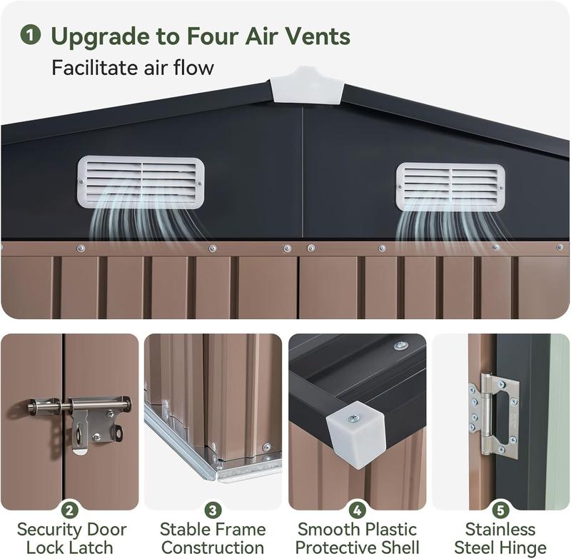 [on sale] Aoxun 6x4 FT Outdoor Storage Shed, Metal Garden Tool Shed with Sloping Roof & Lockable Door for Patio Lawn Backyard (Brown)