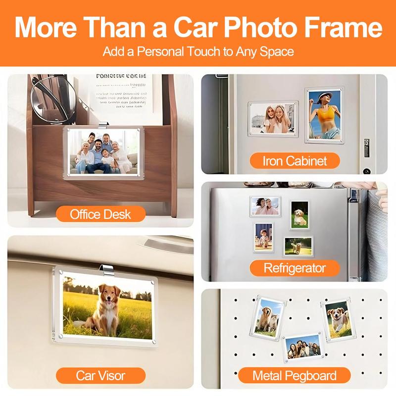 1/2pcs Magnetic Acrylic Photo Frame Clip, Car Sun Visor Picture Holder, Horizontal & Vertical Photo Display for Couples, Family, Pet, DIY Car Decor, Ideal Gift