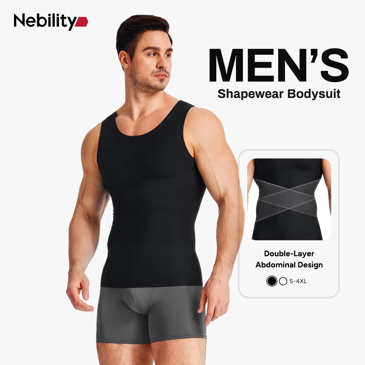 Nebility Men’s Menswear Shapewear Compression Shirt Body Shaper Tank Top Tummy Control Undershirt Back Cross Support Correcting Hunchback