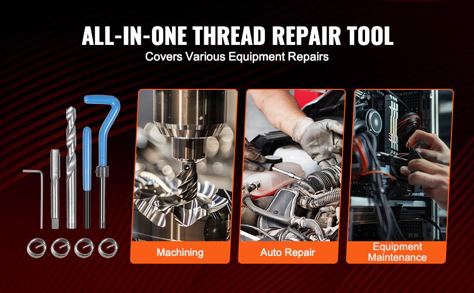 VEVOR 131 PCS Helicoil Thread Repair Kit SAE Tool 1/4 5/16 3/8 7/16 1/2 in UNC，repair tool kit