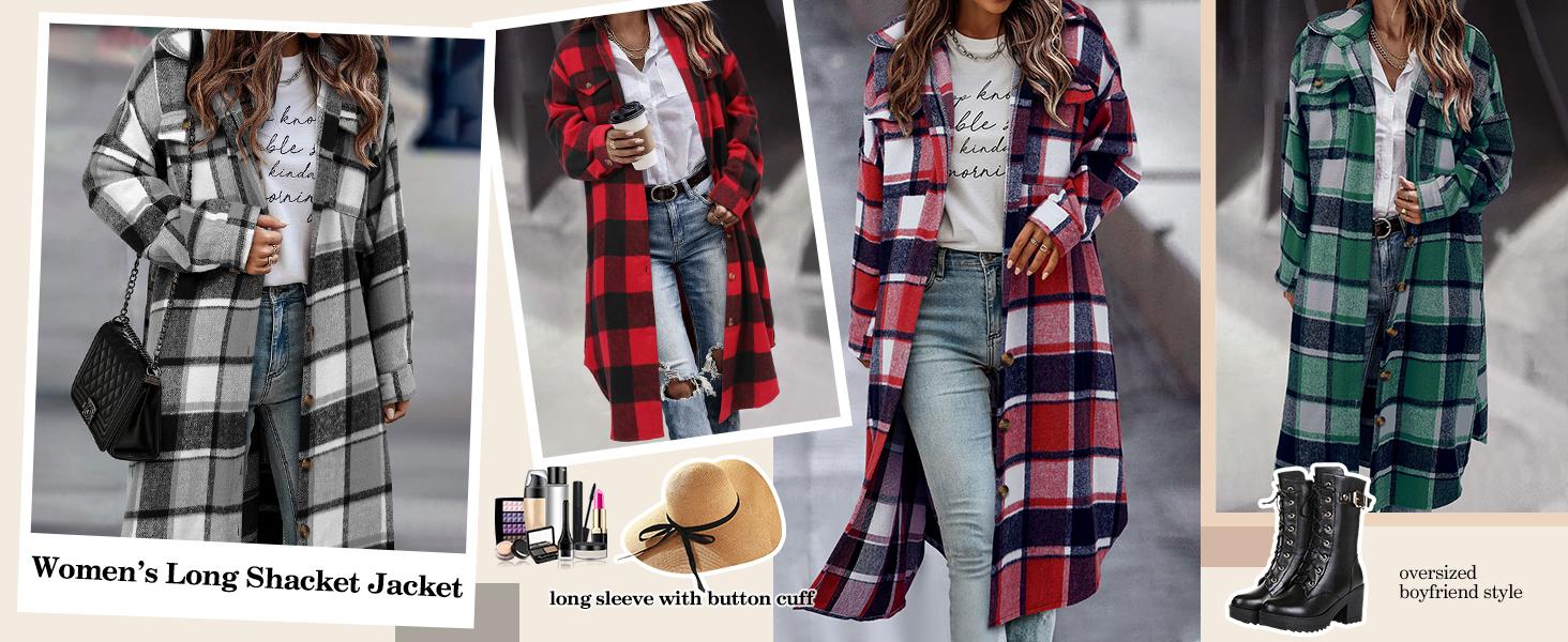 Angerella Womens Plaid Shacket Jacket Long Corduroy Shirt Casual Lapel Button Down Flannel Trench Coats fit check SpringStatements