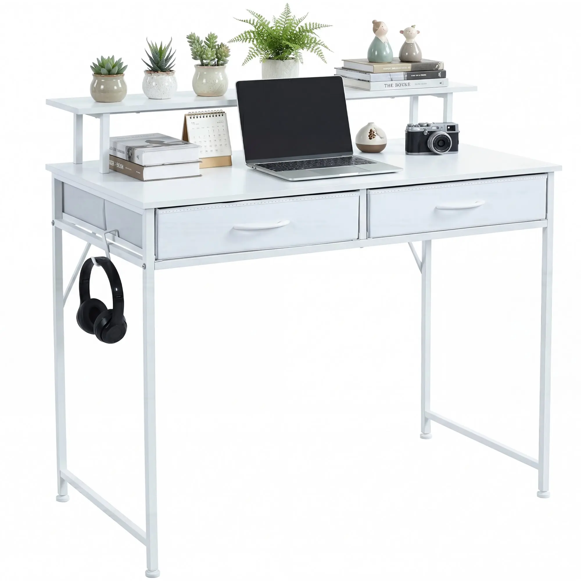 Computer Desk with Drawers & Hooks, Compact Home Office Gaming Table for Small Spaces Computer Desk with Drawers & Hooks, Compact Home Office Gaming Table for Small Spaces