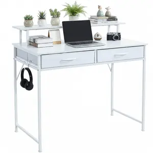 Computer Desk with Drawers & Hooks, Compact Home Office Gaming Table for Small Spaces