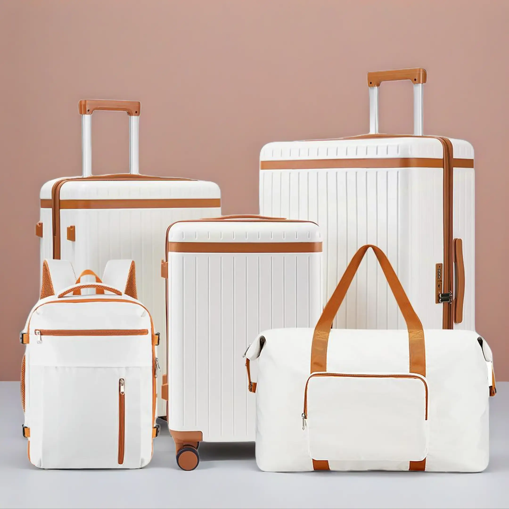 【MY】Luggage Sets 5PCS - Hardshell PC Material Luggage Set with 20/24/28in Durable Luggage, Duffle Bag, Backpack, TSA Lock & Spinner Wheels - Back-to-School Gift MY6043, Antitheft Lock Carry-On Luggage, Built-In Compartments Carry-On Luggage