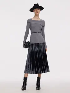 Knit Top And Pleated Skirt Two-Piece Set
