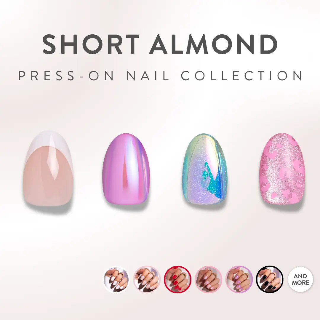 Red Aspen Short Almond Press On Nails Salon-Quality Damage-Free 2-Week Wear Nail Dashes