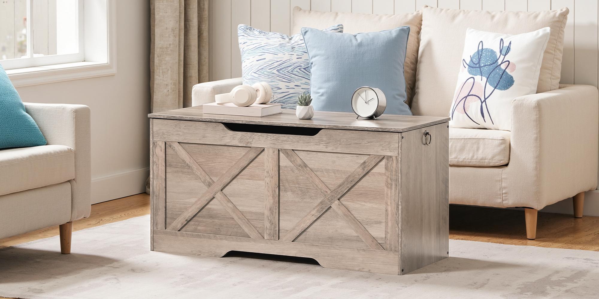 HOOBRO 39.4” Storage Bench, Blanket Chest with Safety Hinge, Storage Trunk Organizer,  U- Shaped Cut-Out, for Living Room, Bedroom, Entrance, Rustic Brown