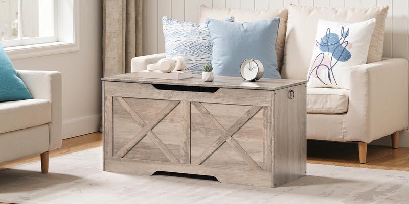 HOOBRO 39.4” Storage Bench, Blanket Chest with Safety Hinge, Storage Trunk Organizer,  U- Shaped Cut-Out, for Living Room, Bedroom, Entrance, Rustic Brown