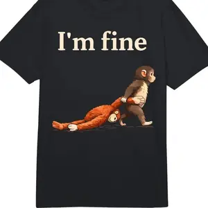 Sad Monkey Punch Meme I'm Fine Comfort Colors Men's T-Shirt Classic Crew Neck Regular Fit Heavyweight Cotton Casual Wear Spring