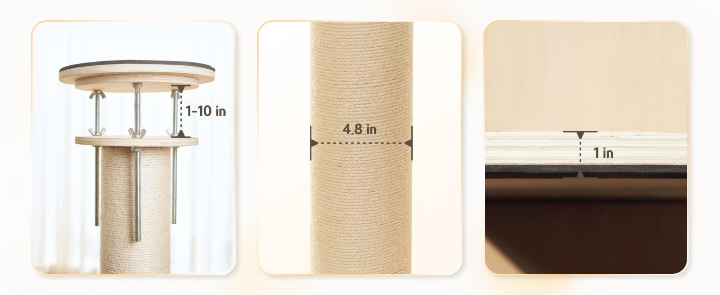 Adjustable Height Cat Tree Tower (102-118 inches ) 5-Tier Hemp Scratching Post Indoor/Outdoor Sturdy Cat Activity Center with Perches