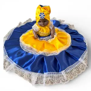 Handmade Santeria Spiritual Doll Blue and Yellow – Yoruba Orisha Altar Doll, Religious Ritual Decor, Afro Caribbean Tradition, Handmade Prayer Figurine